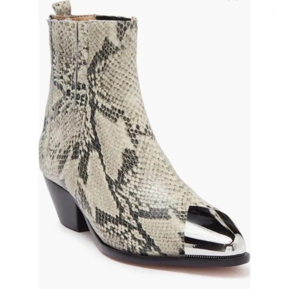 SCHUTZ Shoes - SCHUTZ Luccyen Western Snake Print Metallic Cap Toe Ankle Boots
